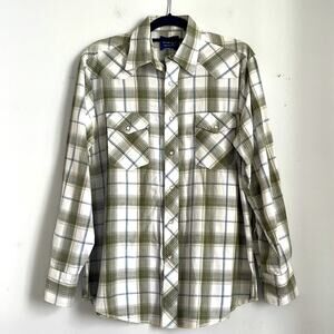 Vintage Wrangler western rodeo cowboy plaid long sleeve pearl snap shirt